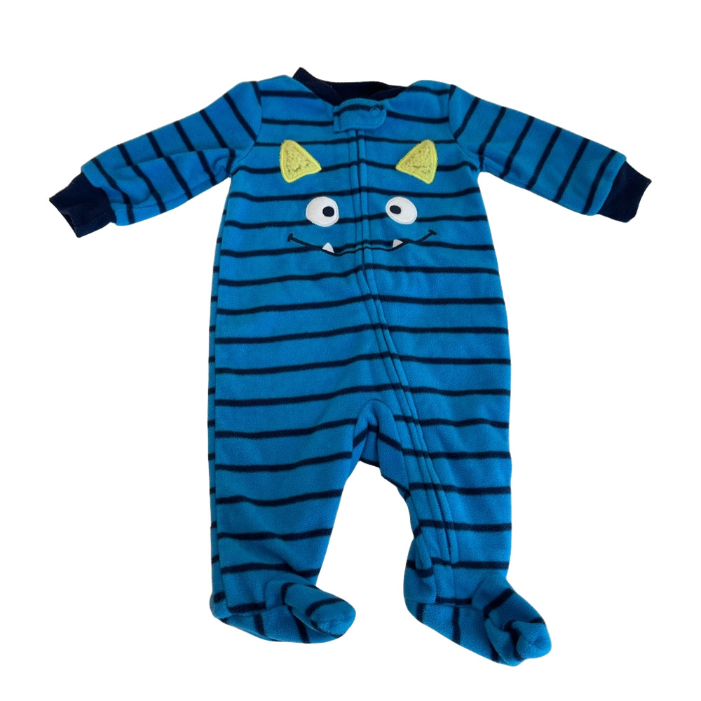 4/20$ Carter's Blue Fleece Cute Monster Striped Footie/Footed Sleeper size Nb